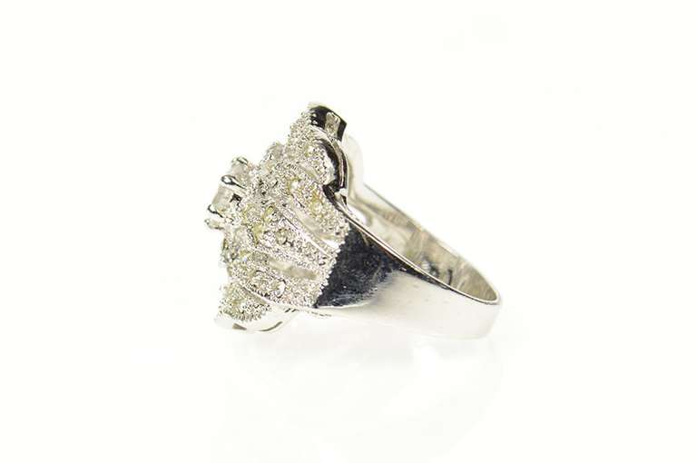 Sterling Silver Ornate Pave Cubic Zirconia Statement Ring