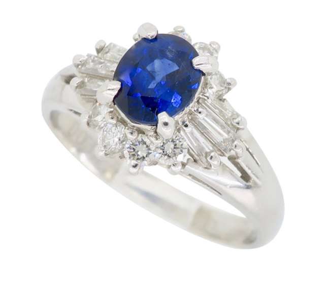 Platinum Sapphire & Diamond Ballerina Ring