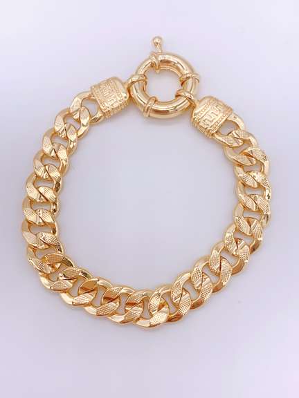 Beautiful 18kt Gold Plated Cuban Link and Greek Key Bracelet