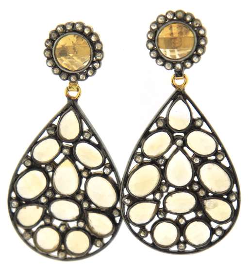 Handsome Sterling Silver Natural Citrine and Diamond Earrings