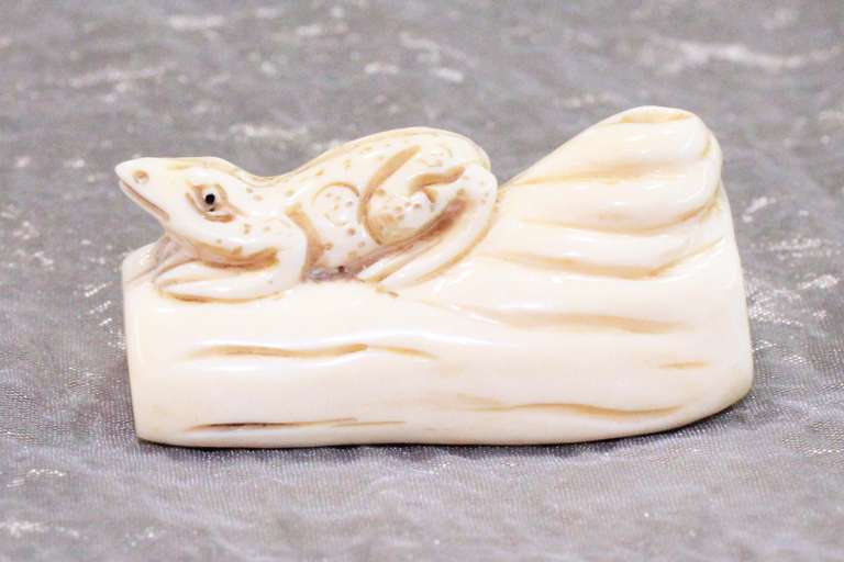 Ivory Netsuke: Frog on a Log