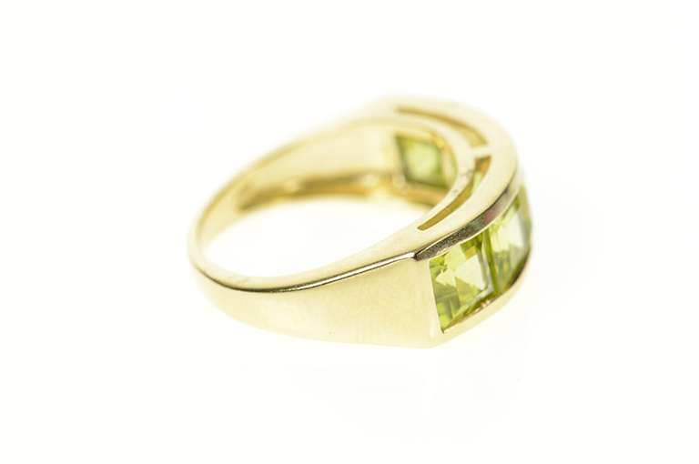 10K Yellow Gold Five Stone Princess Square Peridot Band Ring