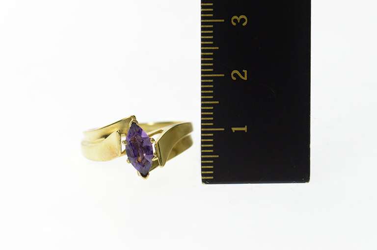 10K Yellow Gold Marquise Amethyst Solitaire Bypass Ring