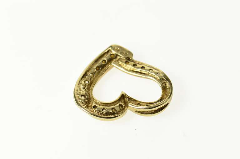 10K Yellow Gold Classic Diamond Curvy Channel Heart Love Pendant