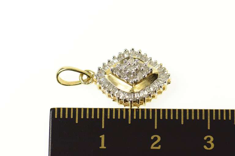 10K Yellow Gold Classic Squared Diamond Cluster Halo Pendant