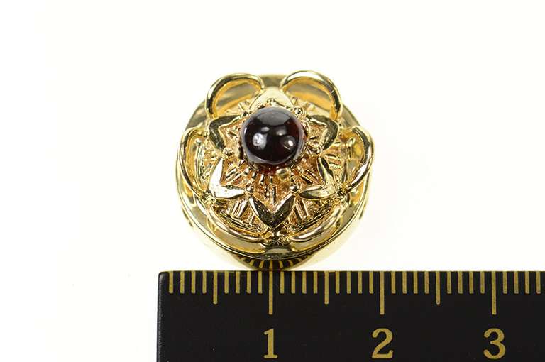 14K Yellow Gold Floral Garnet Cabochon Slide Bracelet Charm/Pendant