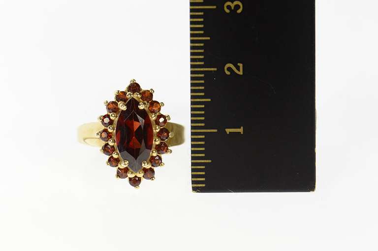 10K Yellow Gold Marquise Garnet Halo Statement Cocktail Ring