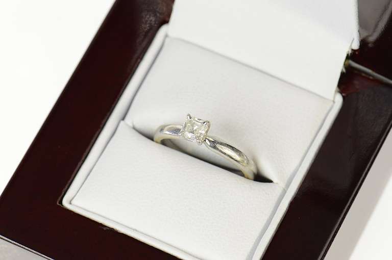 18K White Gold 0.42 Ct Asscher Cut Diamond Engagement Ring