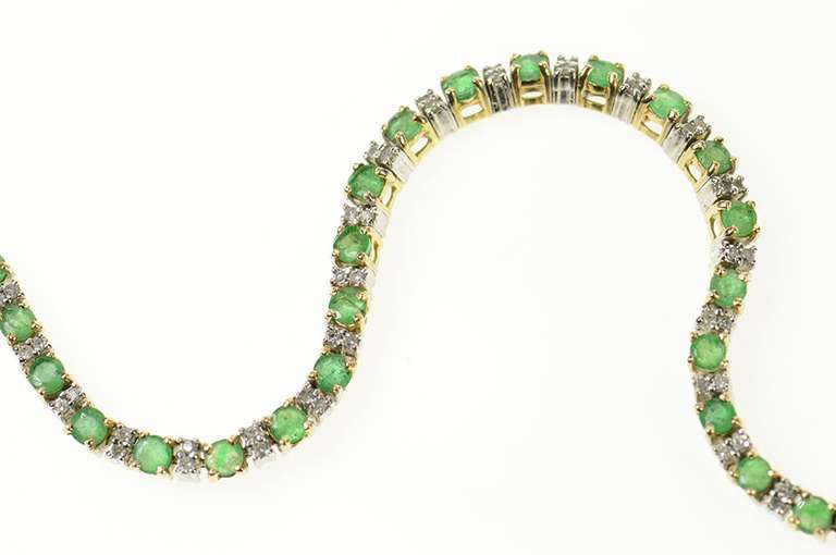 14K Yellow Gold Classic Emerald Diamond Accent Tennis Bracelet