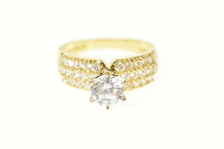 14K Yellow Gold Pave Cubic Zirconia Travel Engagement Ring
