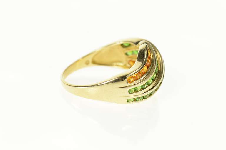 10K Yellow Gold Wavy Tiered Channel Syn. Peridot & Citrine Ring