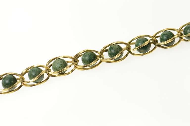 14K Yellow Gold Retro Pomerantz Nesting Aventurine Bead Chain Bracelet