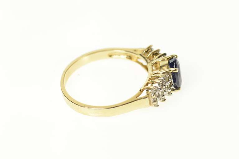 10K Yellow Gold Oval Classic Sapphire Diamond Cluster Accent Ring