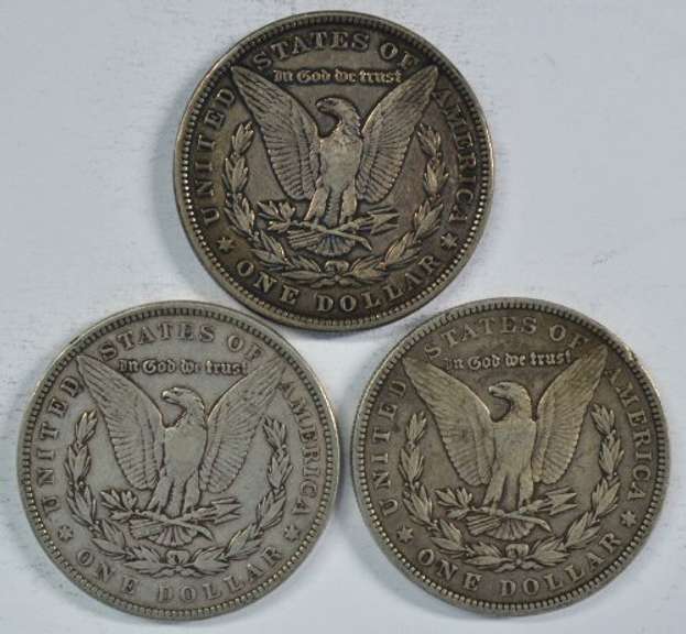 1885, 1891, & 1902 Morgan Silver Dollars. Sharp circs