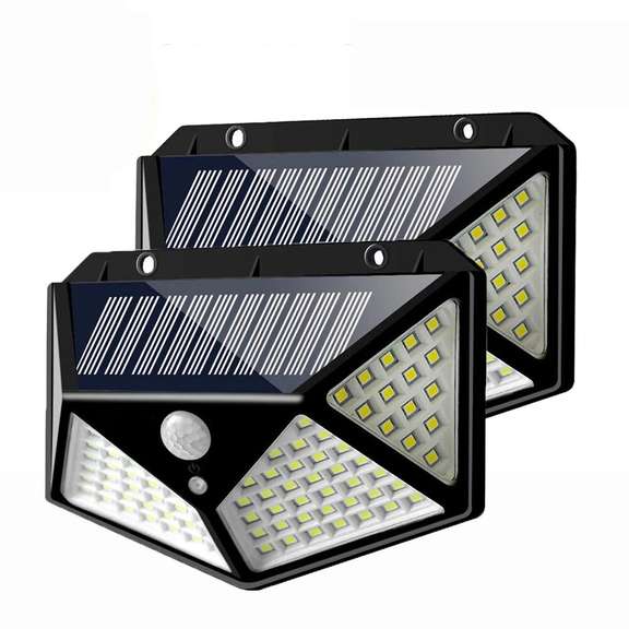2pcs 100 LED Solar Powered PIR Motion Sensor Wall Light