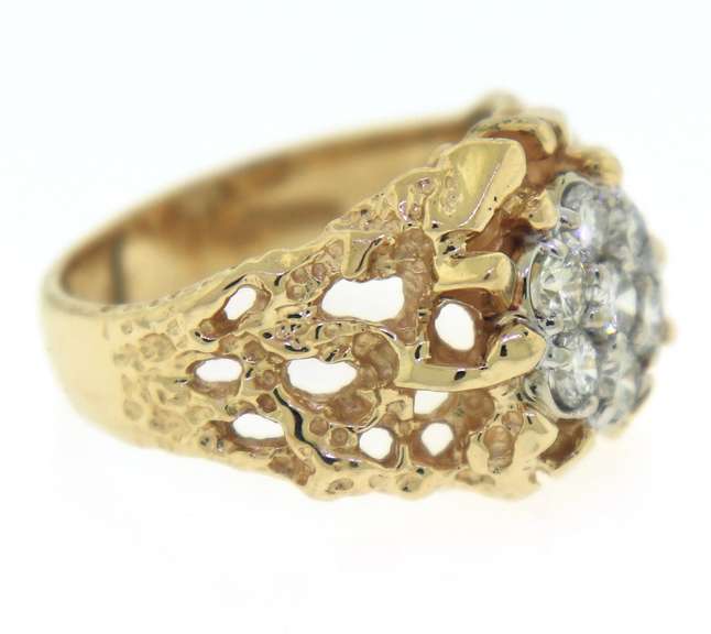 Gent's Yellow Gold Nugget 1cts Diamond Cluster Ring