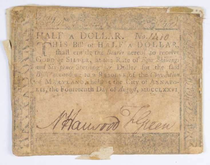 1776 Colonial Maryland - Annapolis Half Dollar Note