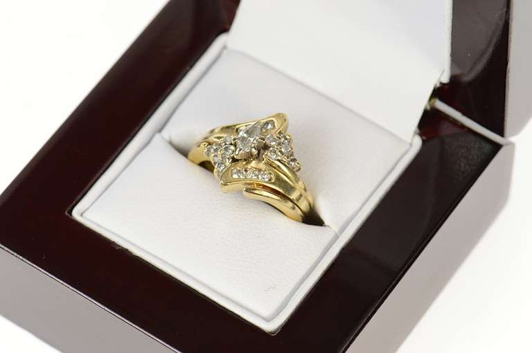 14K Yellow Gold Marquise Diamond Accent Bypass Engagement Ring