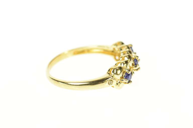 14K Yellow Gold Three Stone Sapphire Floral Statement Band Ring