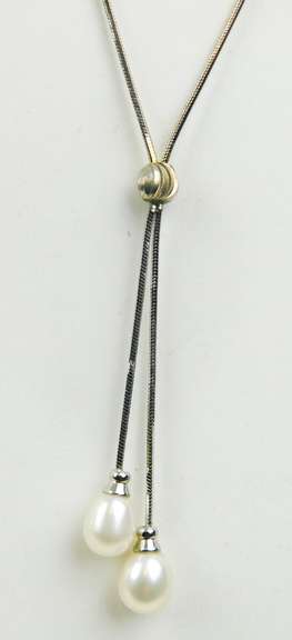 Sterling Double Drop Pearl Necklace