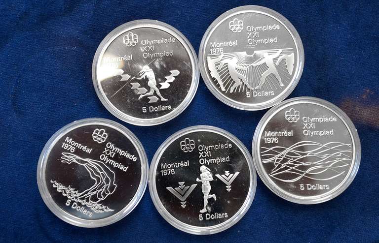 Lot 5 Canada 5 Dollar Coins 4 x 1975 and 1x 1976