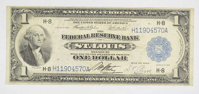 1918 $1 National Currency Note - St. Louis, MO - Horse Blanket