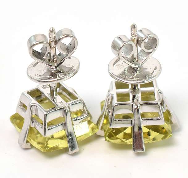 Massive Checkerboard Peridot Earrings in 14KT White Gold
