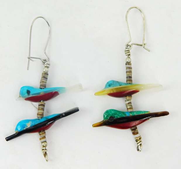 N.A. Indian Carved Gemstone Fetish Bird Earrings