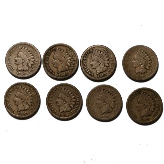 2 Each 1859 60 62 &63 CN Indian Head Cents