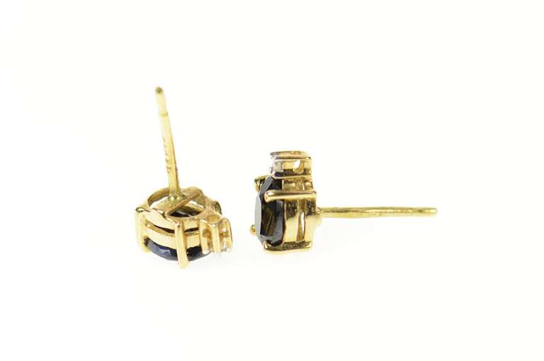 14K Yellow Gold Oval Sapphire Diamond Accent Stud Earrings
