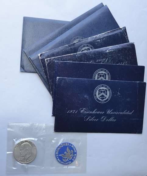 7 Blue Pack Unc Ike Silver Dollars