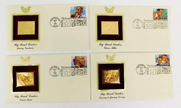 4 Big Band Leaders 1996 1st Day Issues & 22KT Stamps