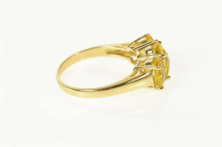 10K Yellow Gold Faceted Citrine Oval Three Stone Statement Ring