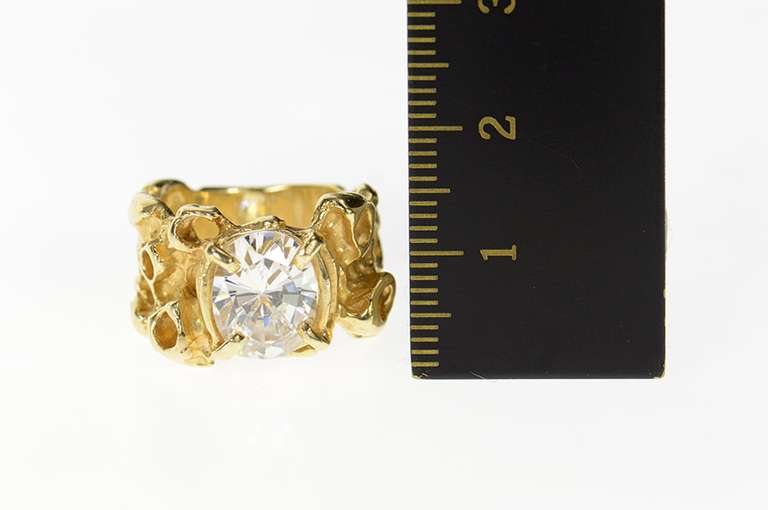 14K Yellow Gold Retro Brutalist Solitaire Travel Engagement Ring