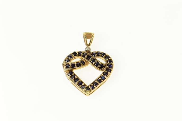 10K Yellow Gold Sapphire Criss Cross Heart Diamond Accent Pendant