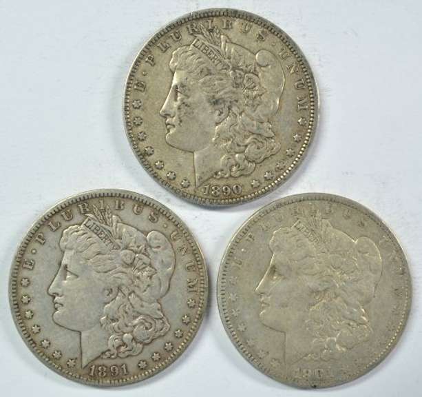 1890-O, 1891-O, 1901-O Morgan Silver Dollars Nice circs
