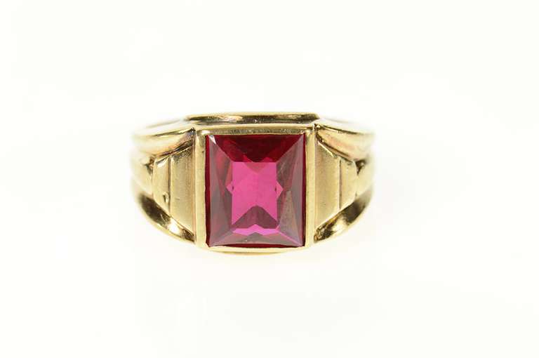 10K Yellow Gold 1940's Classic Syn. Ruby Squared Statement Ring
