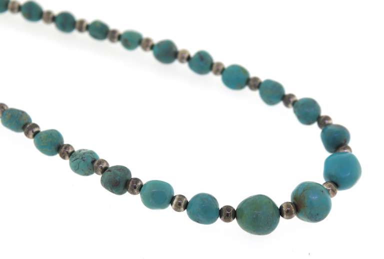 Sterling Silver Turquoise and Silver Beaded Necklace