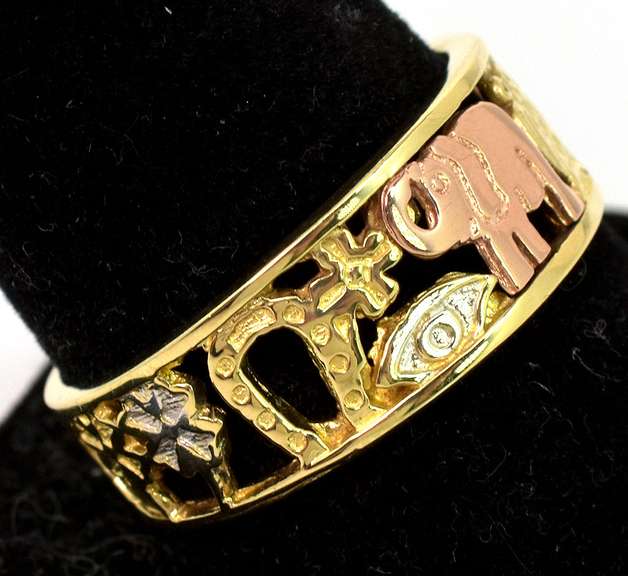 Interesting "Good Luck" Band Ring in 3-Tone 14KT Gold