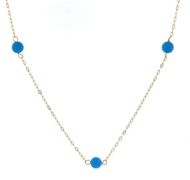 Nice Yellow Gold Blue Bead Station Necklace