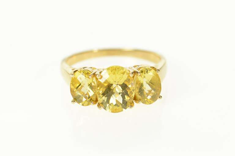 10K Yellow Gold Faceted Citrine Oval Three Stone Statement Ring