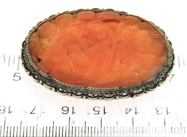 Vintage Sterling Silver Coral Brooch