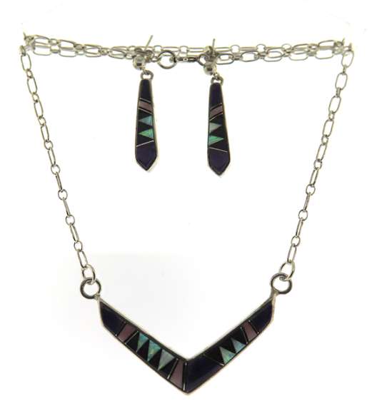 Ervin Hoski Set of Multi Stone Native American Necklace and Earrings