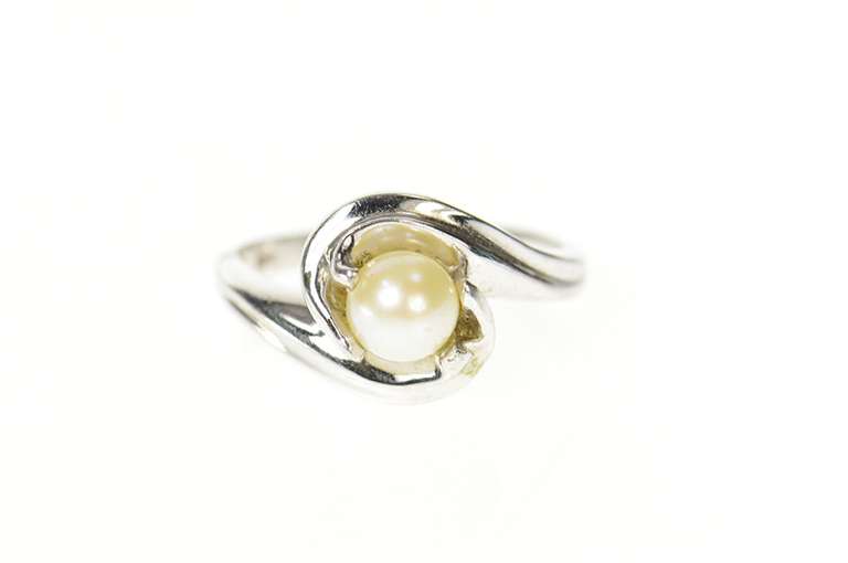 10K White Gold Classic Pearl Wavy Freeform Statement Ring