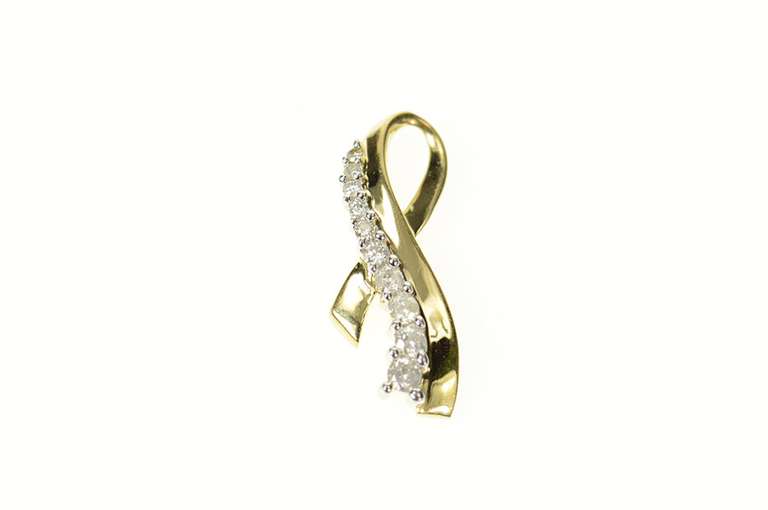 10K Yellow Gold Diamond Inset Ribbon Curvy Peace Symbol Pendant
