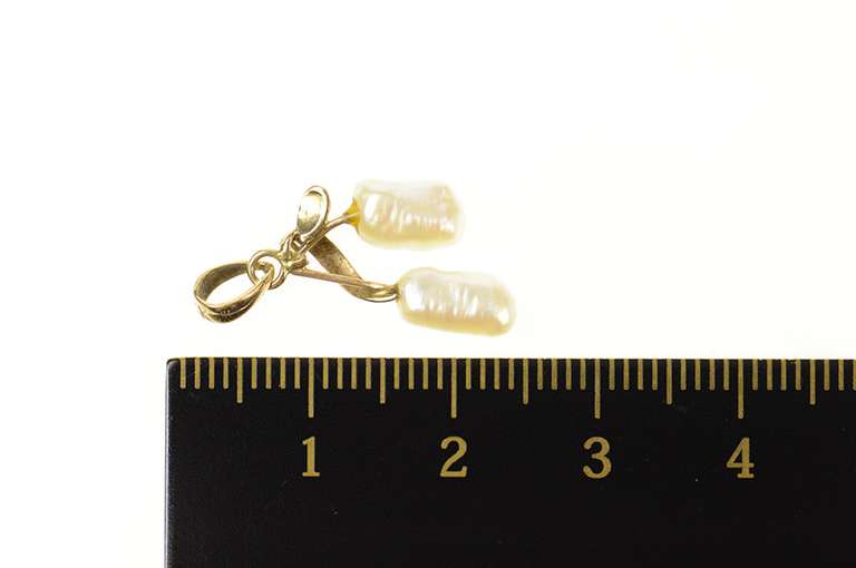 14K Yellow Gold Victorian Blister Pearl Fruit Motif Branch Pendant