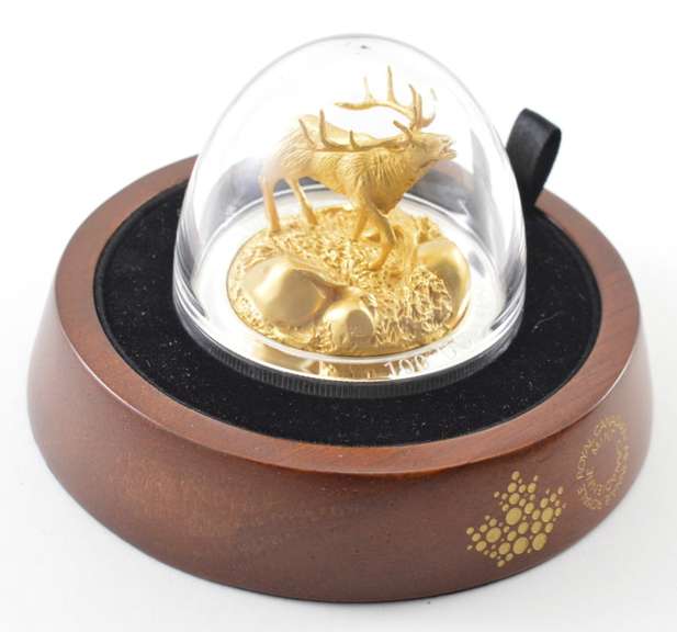 3D COIN! 2017 Canada $100 Elk 10 Oz Silver 24K Gold Gild - Box/COA