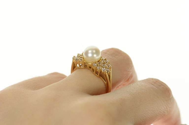14K Yellow Gold Pearl Ornate Cluster Classic Statement Ring