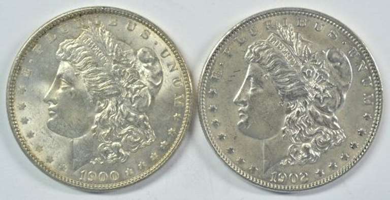 Choice BU 1900-P and 1902-P Morgan Silver Dollars