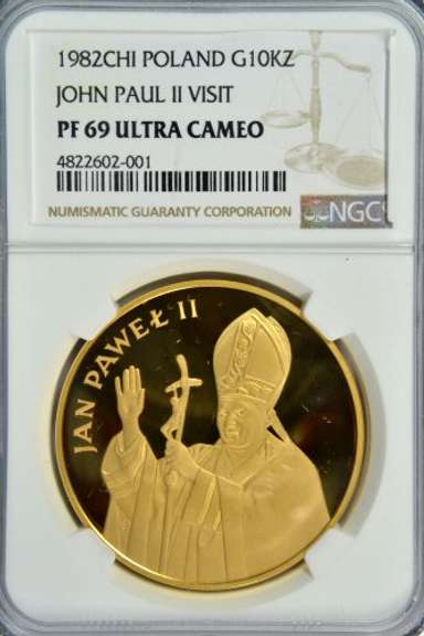 1982 POLAND 10000 ZLOTYCH POPE JOHN PAUL II GOLD NGC PF69UC